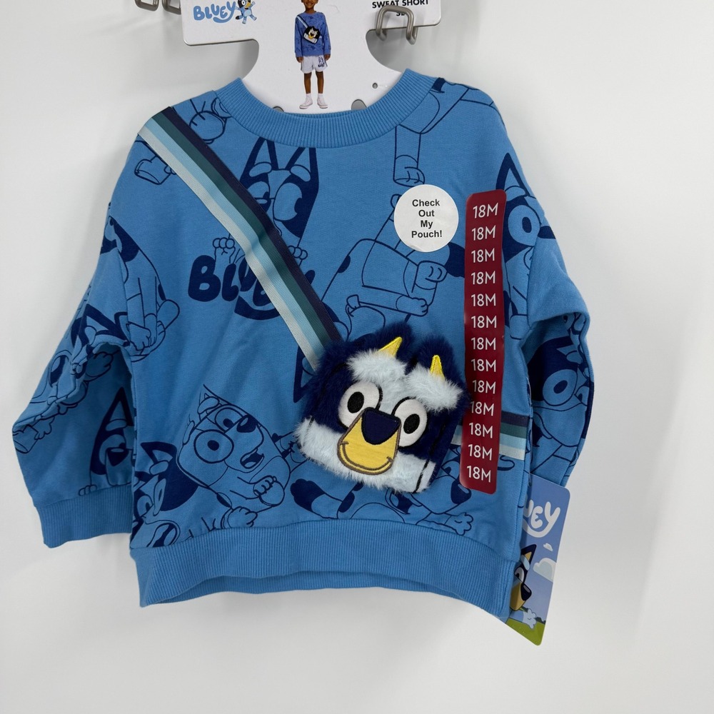 Bluey Sweatshort Set Boys 18M Blue 2 Piece Faux Pouch Sweatshirt Shorts